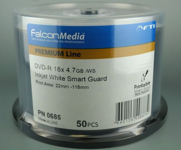画像1: 【メーカー生産終了/在庫限り】【光沢/耐水】【Falcon/ファルコン社製】　DVD-R　ワイドプリント　スマートガード　50枚 (1)